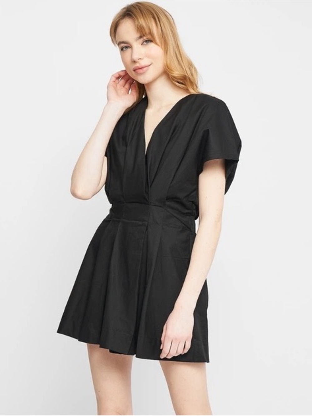 Zara Black V-Neck Mini Dress with Pleated Skirt